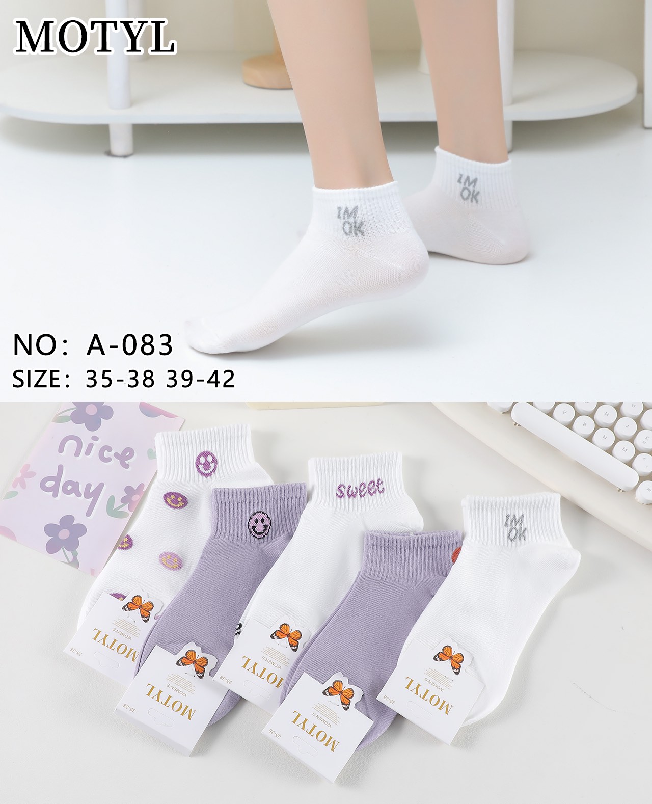 Skarpety damskie Roz 35-42, Mix kolor Paczka 40 szt 1